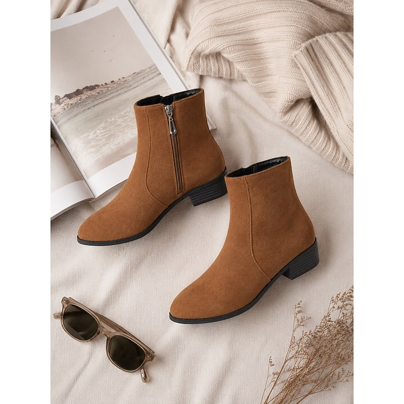 Side-Zip Block Heel Ankle Boots for Women