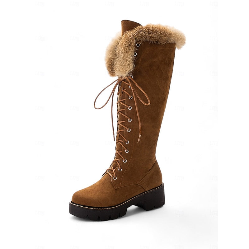 Lace-Up Knee-High Winter Boots for Women, Cozy Style