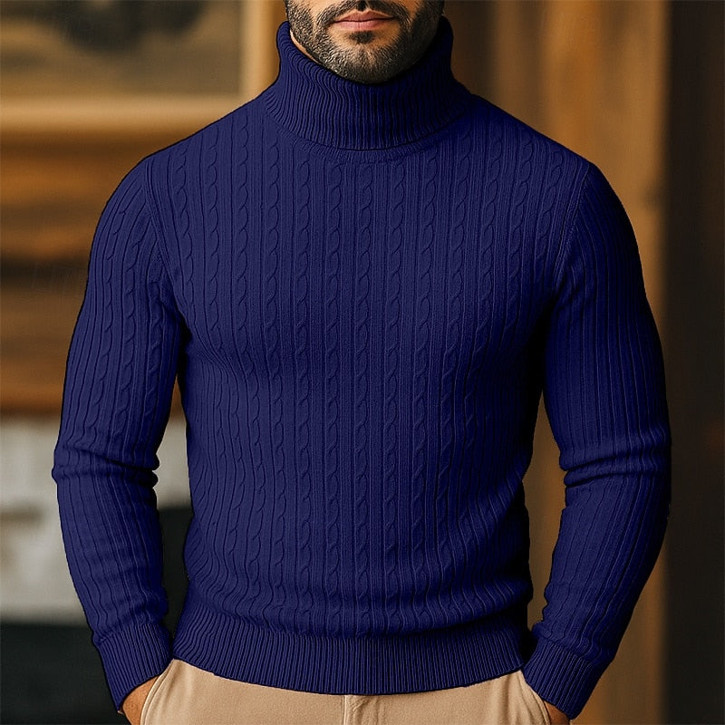 Cable Knit Turtleneck Sweater for Men