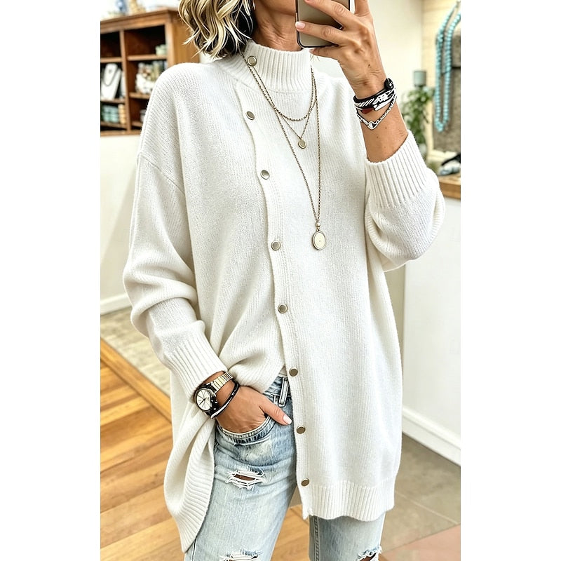 Longline Button-Front Cardigan for Women