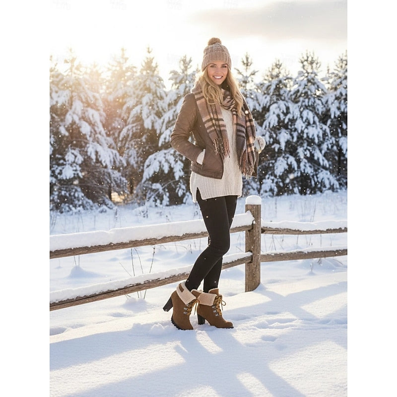 Fur-Trimmed Lace-Up Winter Boots for Women
