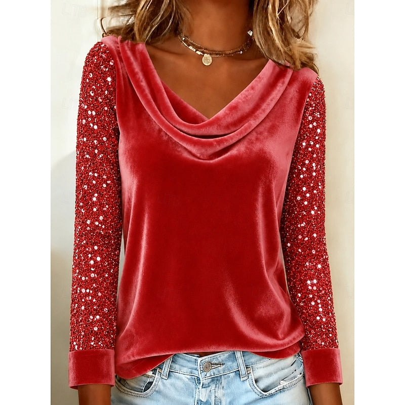 Shimmering Cowl-Neck Top for Women, Plus Size