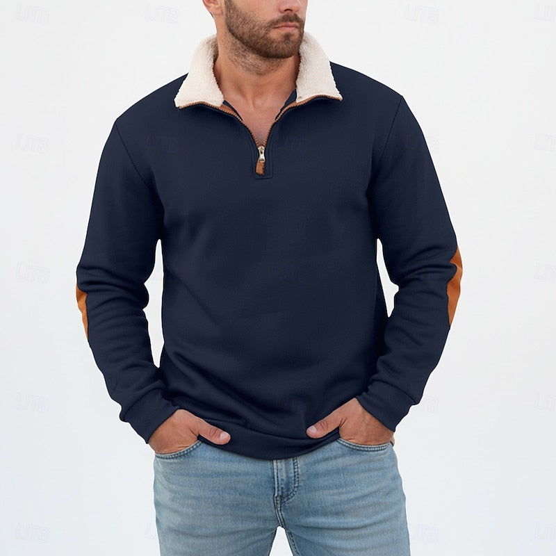 Standing Collar Half-Zip Pullover for Men, Plus Size