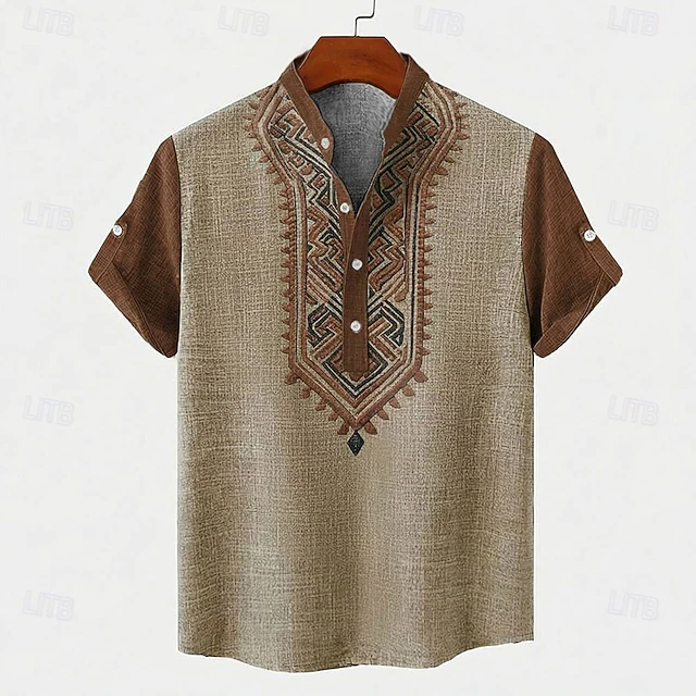 Embroidered Vintage Shirt for Men, Plus Size