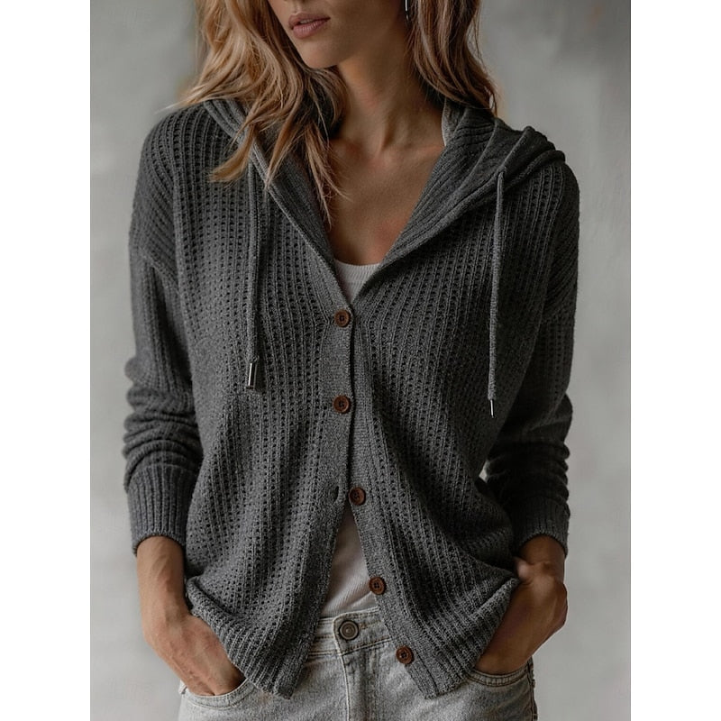 Hooded Button-Front Cardigan for Women