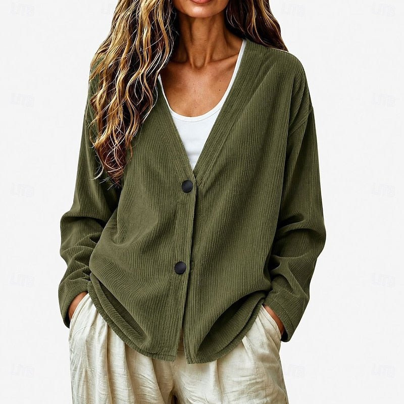 V-Neck Button Cardigan, Women's Relaxed Fit