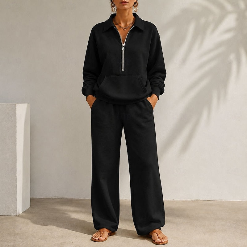 Zip-Collar Two-Piece Set for Women, Relaxed Style