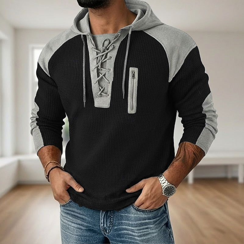 Men's Lace-Up Hooded Pullover Hoodie