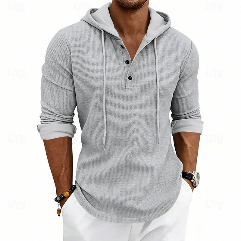 Hooded Henley Shirt, Men's Relaxed Fit