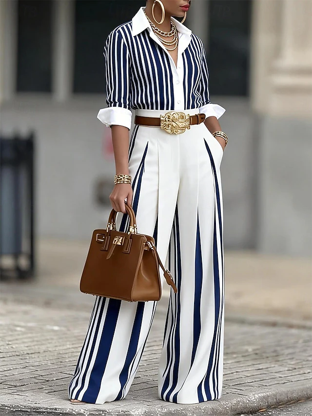 Striped Two-Piece Set for Women, Plus Size