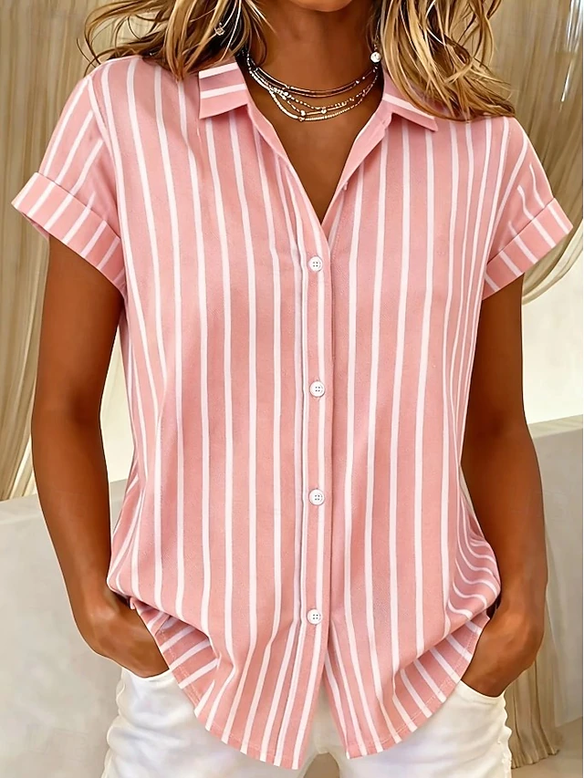 Striped Short-Sleeve Blouse for Women