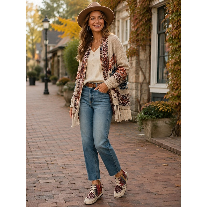 Ladies Boho Patterned High-Top Sneakers