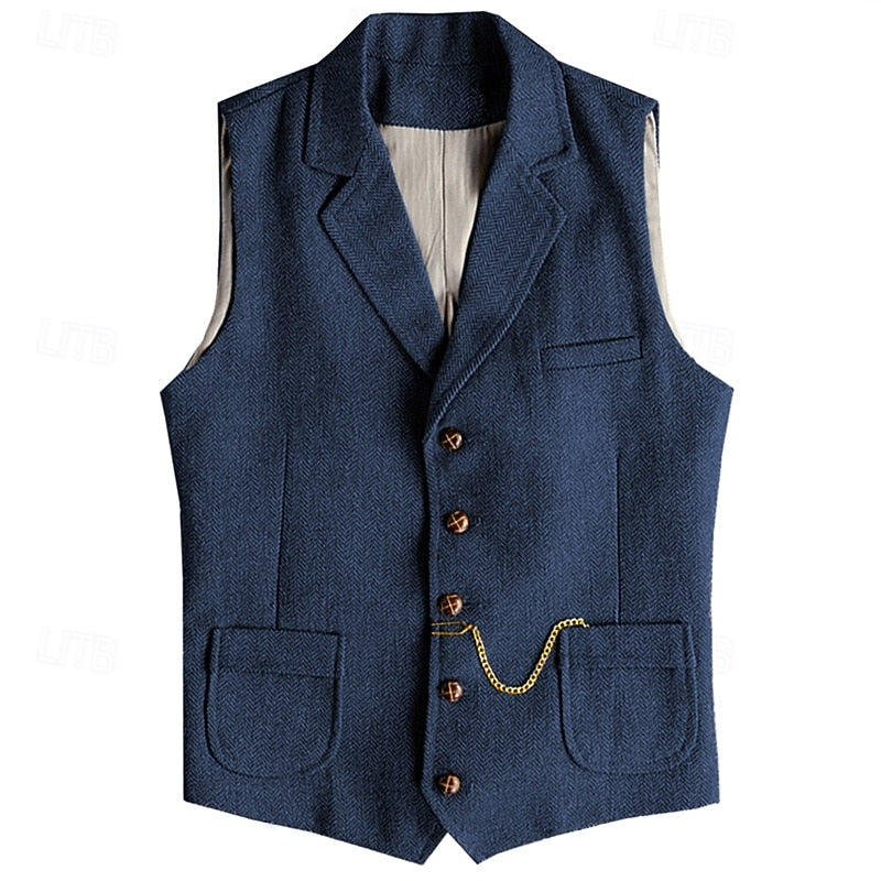 Herringbone Tailored Waistcoat for Men, Plus Size