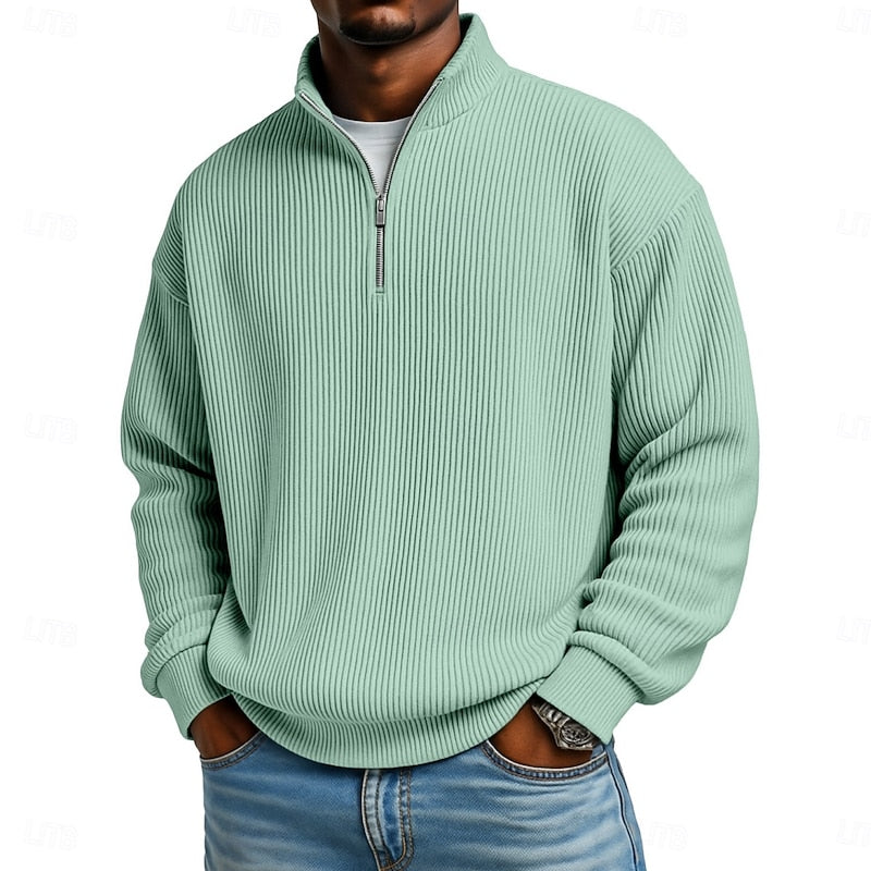 Ribbed Quarter-Zip Pullover for Men, Plus Size