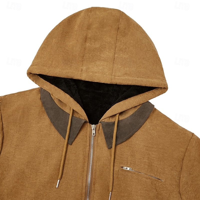 Fleece-Lined Hooded Jacket for Men, Plus Size