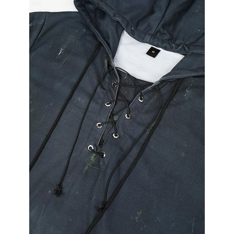 Halloween Lace-Up Skull Hoodie for Men, Plus Size