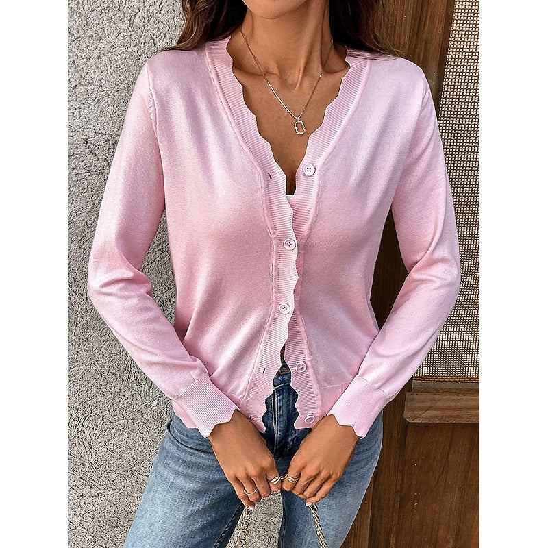Scalloped Button-Front Cardigan for Women