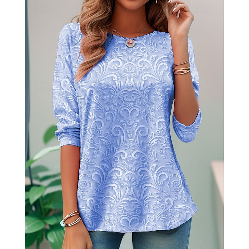 Elegant Floral Long-Sleeve Tunic Top for Women
