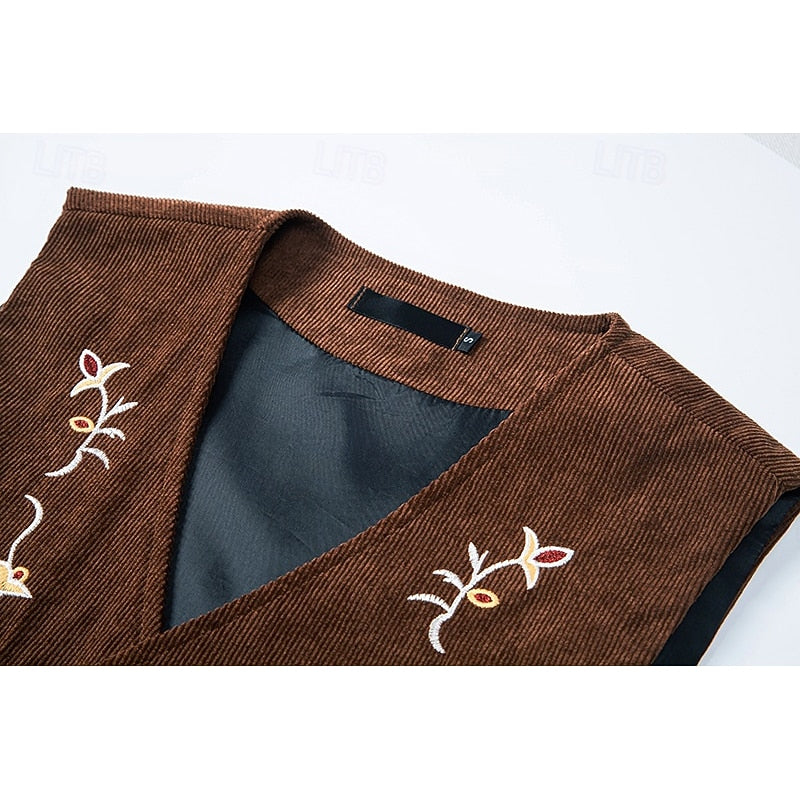 Embroidered Single-Breasted Waistcoat for Men