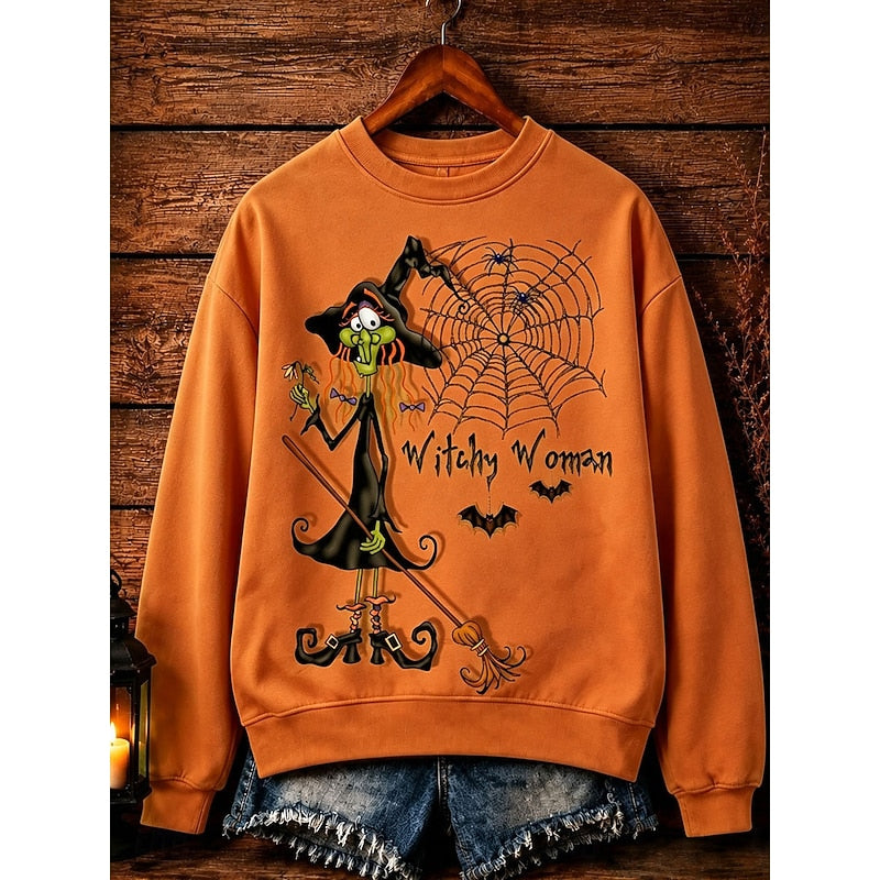 Playful Halloween Crew-Neck Sweatshirt for Women