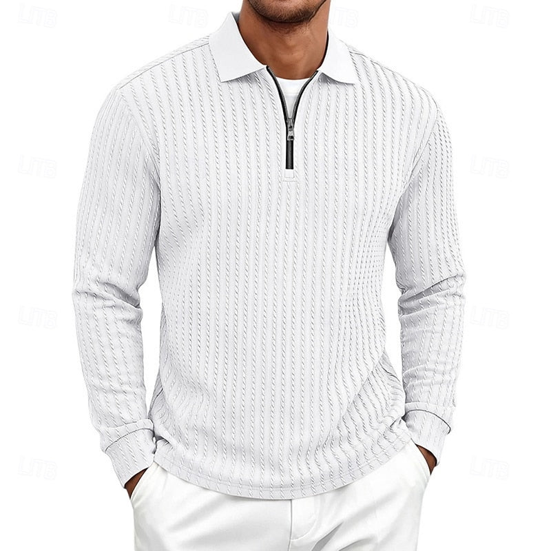 Quarter-Zip Polo Shirt for Men, Textured Style