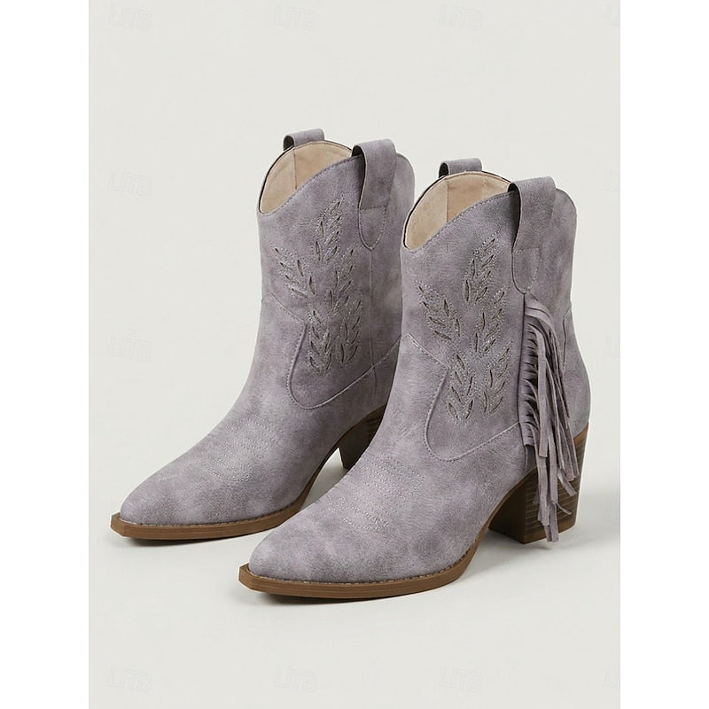 Tasseled Western Ankle Boots for Women