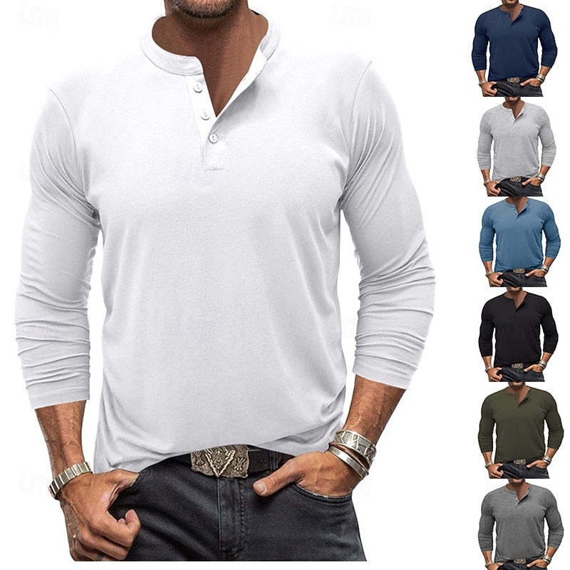 Classic Long-Sleeve Henley for Men, Plus Size