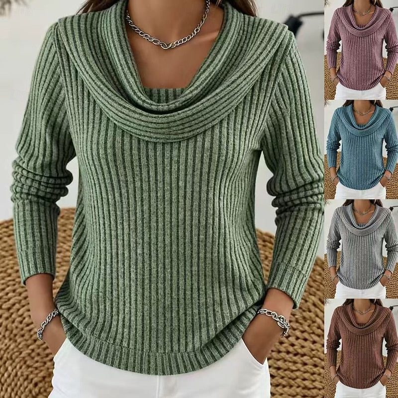Cowl-Neck Ribbed Top for Women, Plus Size