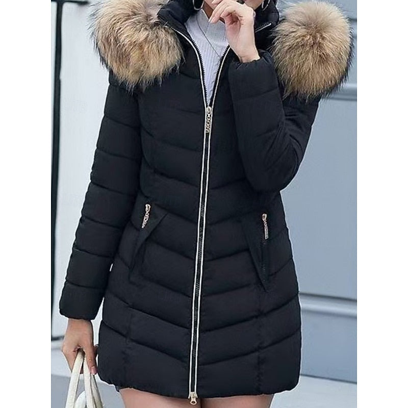 Hooded Quilted Winter Parka for Women, Plus Size