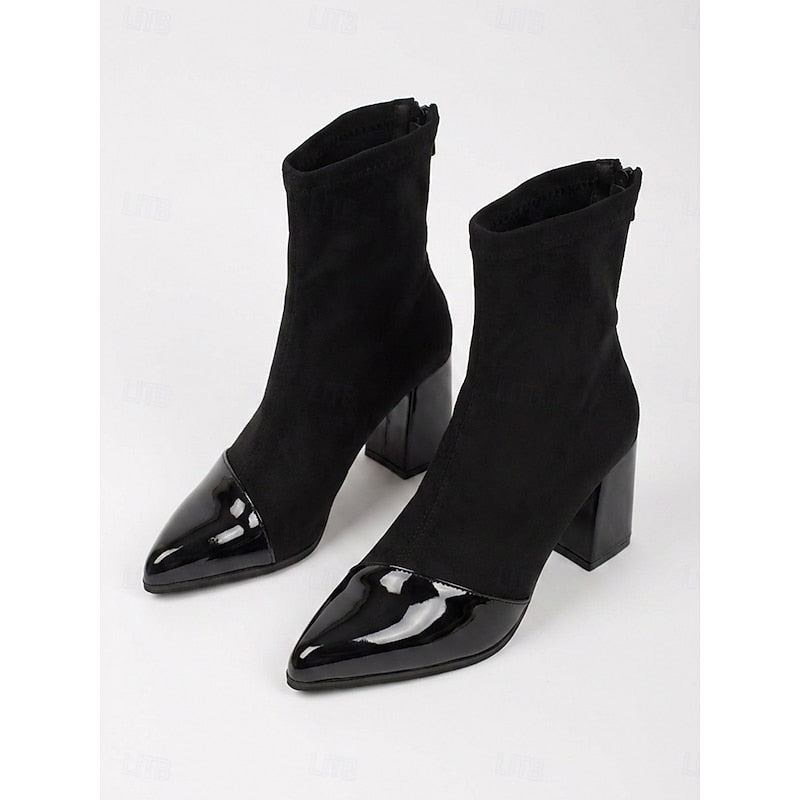 Cap-Toe Chunky Heel Ankle Boots for Women