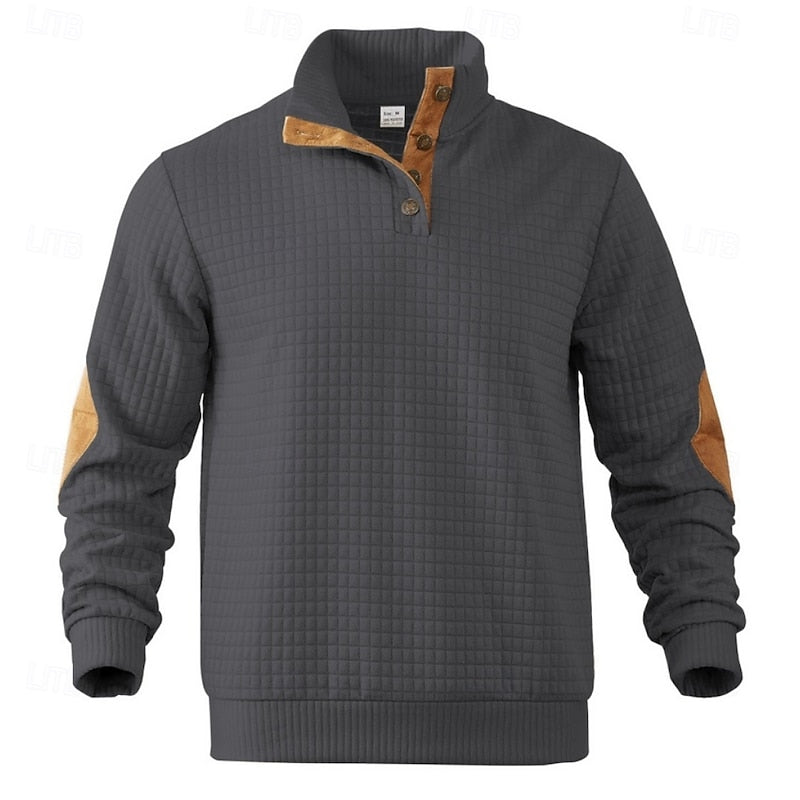Standing-Collar Pullover for Men, Textured Style