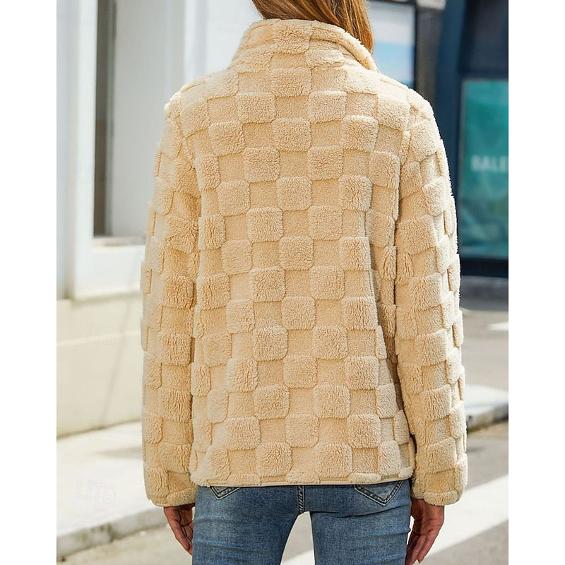 Textured Stand-Collar Zip Coat for Women