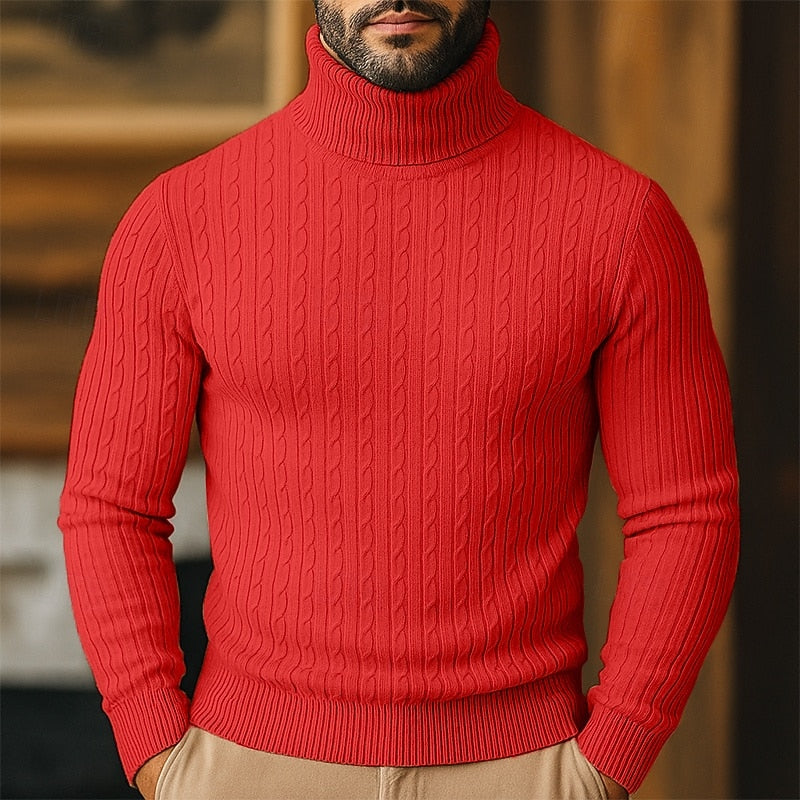 Cable Knit Turtleneck Sweater for Men