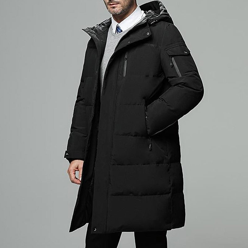 Hooded Longline Puffer Coat for Men