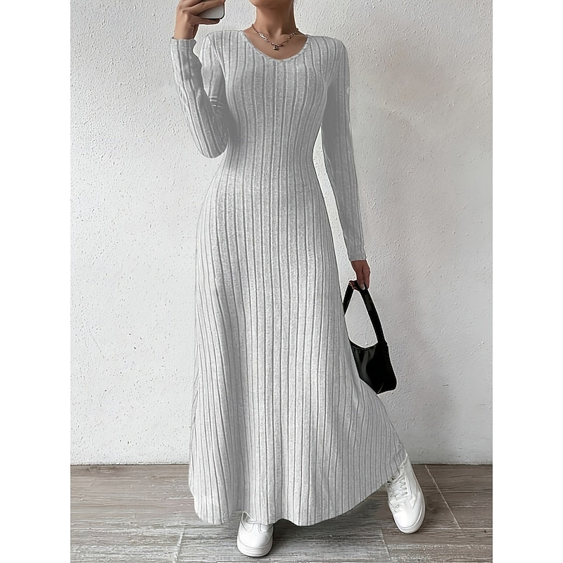 Ribbed Long-Sleeve Maxi Dress for Women
