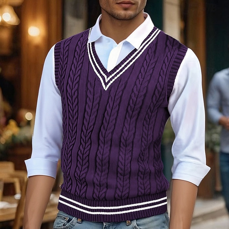 Men's Cable-Knit V-Neck Sweater Vest