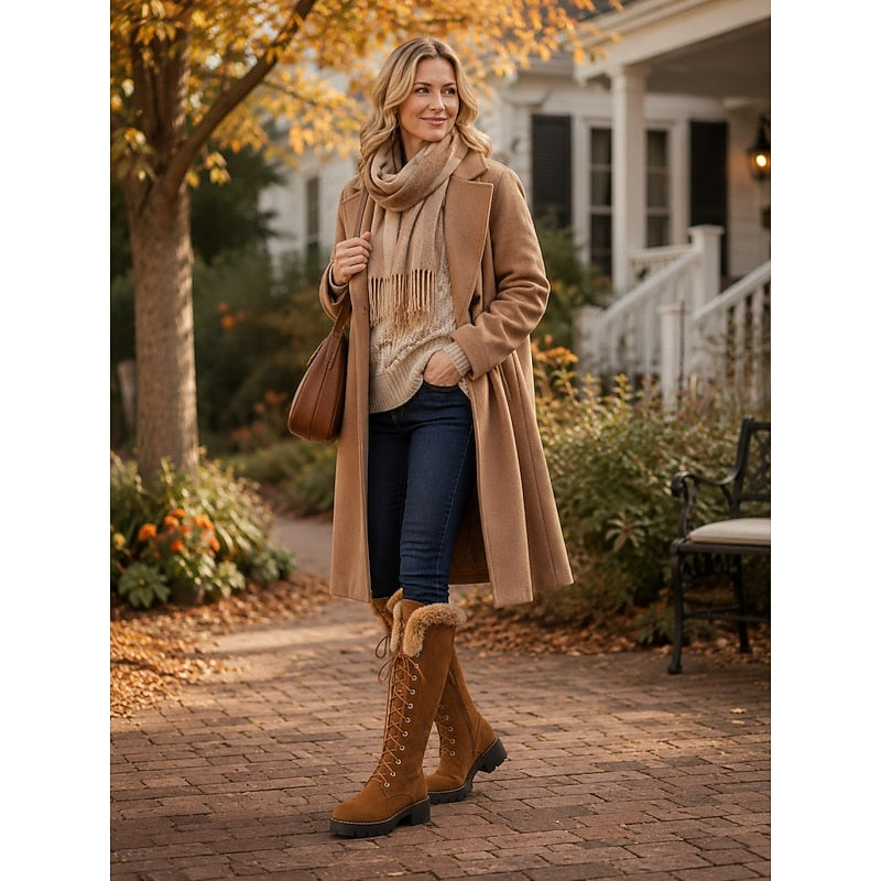 Lace-Up Knee-High Winter Boots for Women, Cozy Style