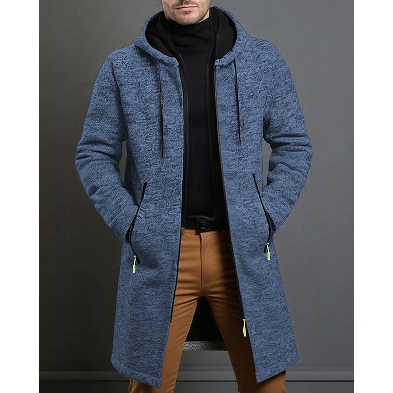 Hooded Longline Coat for Men, Plus Size