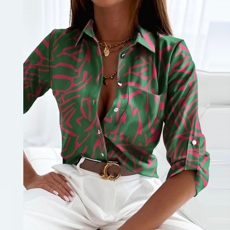 Collared Printed Blouse for Women, Classic Style