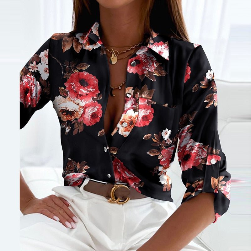 Collared Printed Blouse for Women, Classic Style