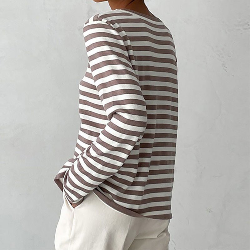 Relaxed-Fit Striped Long Sleeve Top for Women