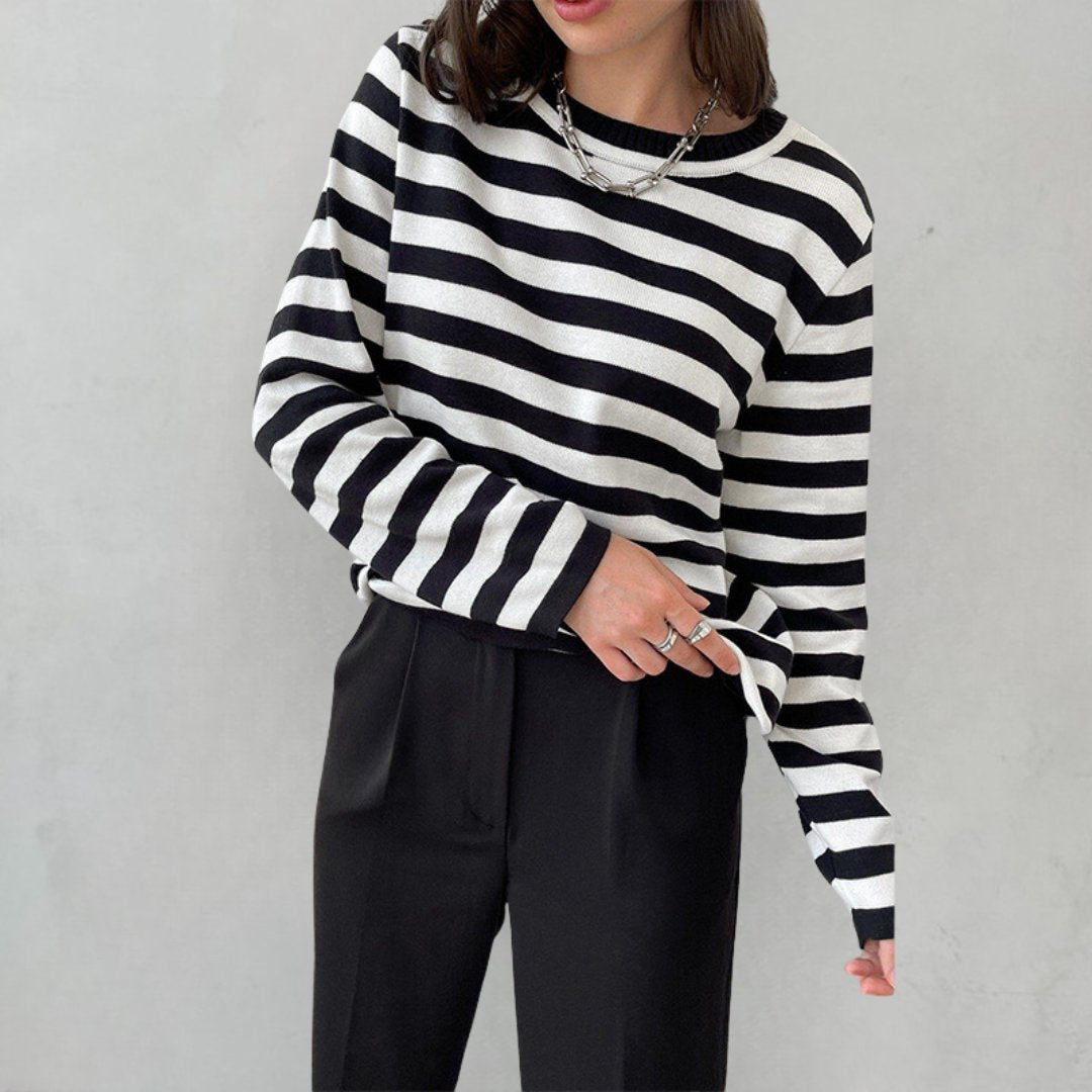 Relaxed-Fit Striped Long Sleeve Top for Women