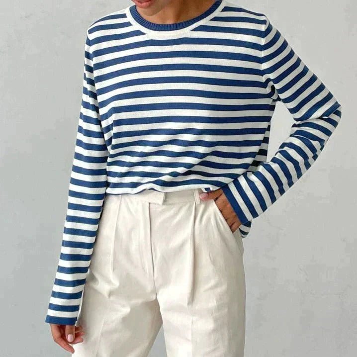 Relaxed-Fit Striped Long Sleeve Top for Women