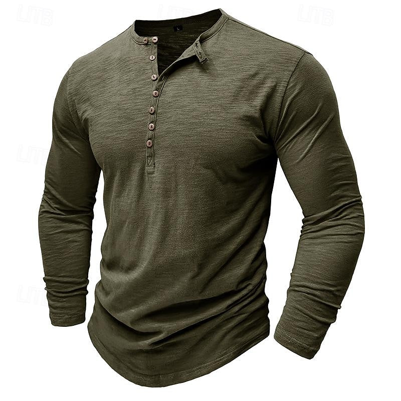 Long-Sleeve Henley Shirt for Men, Classic Style