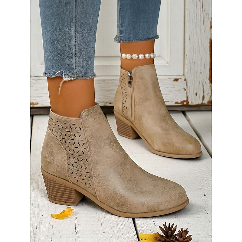 Ladies Cutout Low-Heel Ankle Boots