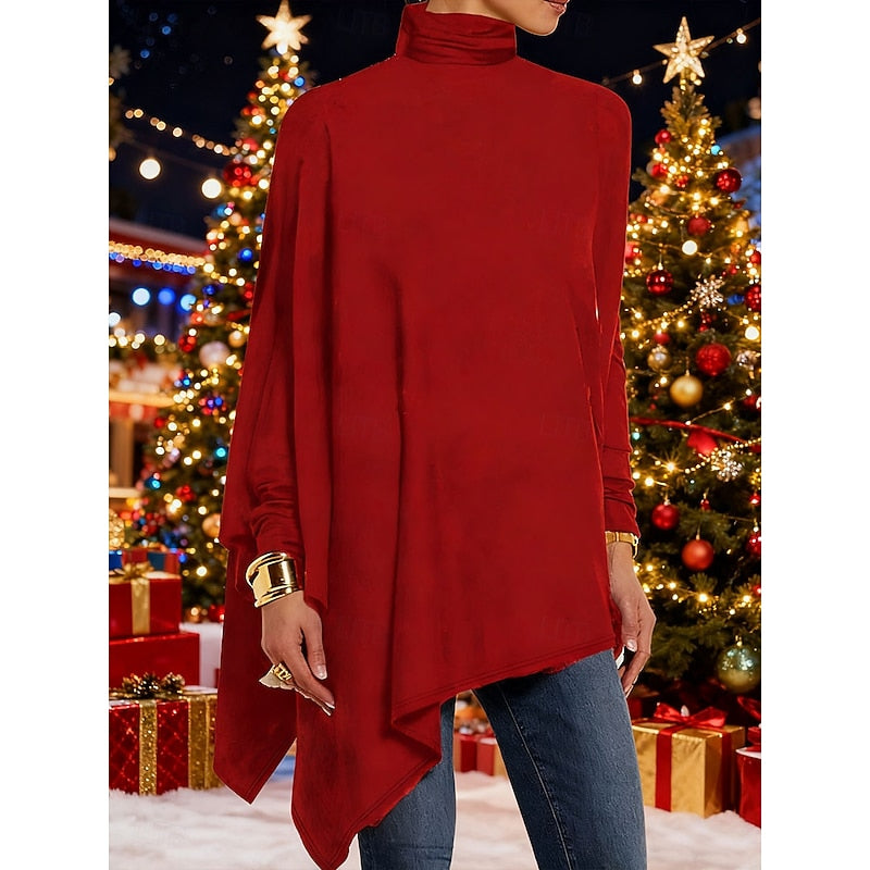 Draped Asymmetrical Turtleneck Top for Women