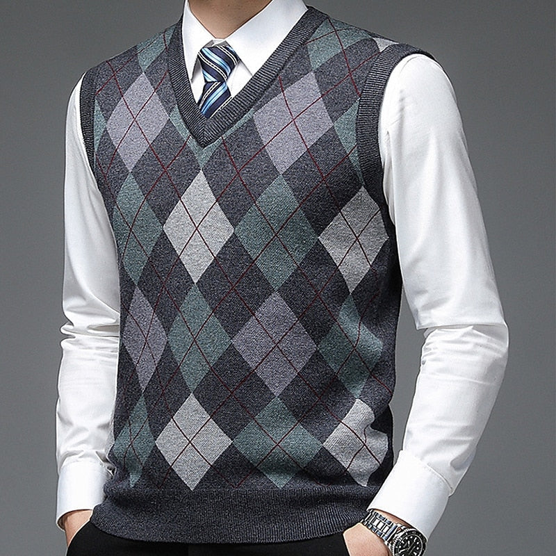 Argyle V-Neck Sweater Vest for Men