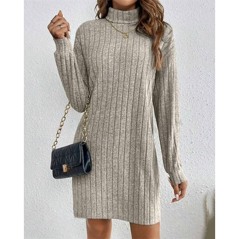 Ribbed Roll-Neck Dress for Women