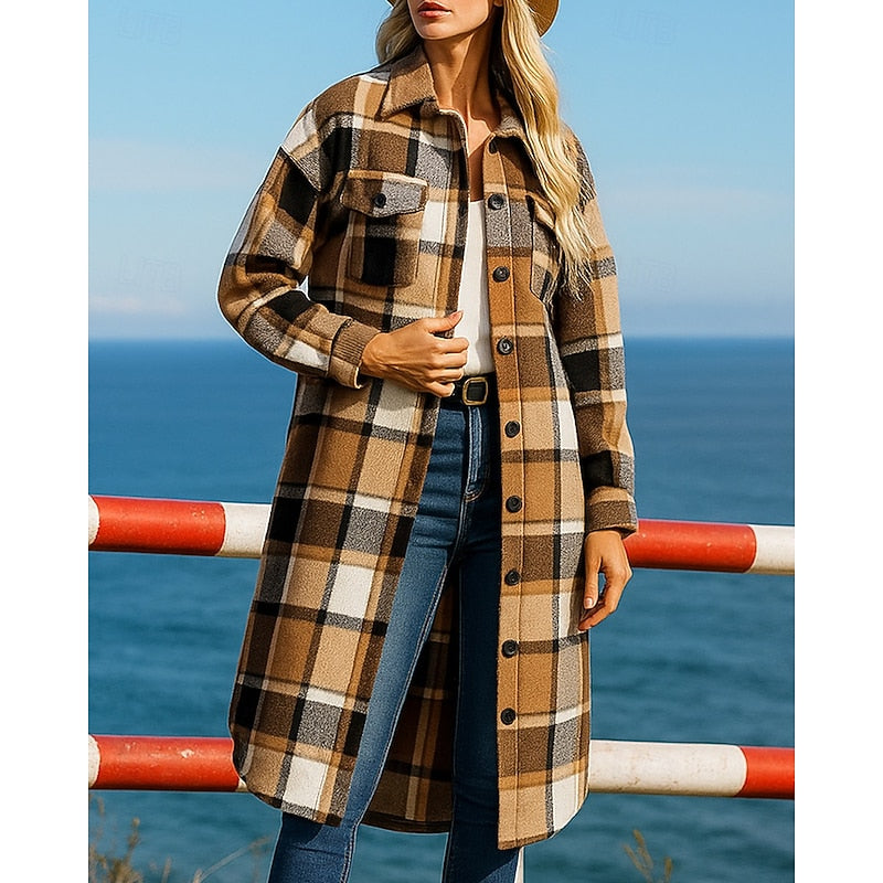 Longline Checked Coat for Women