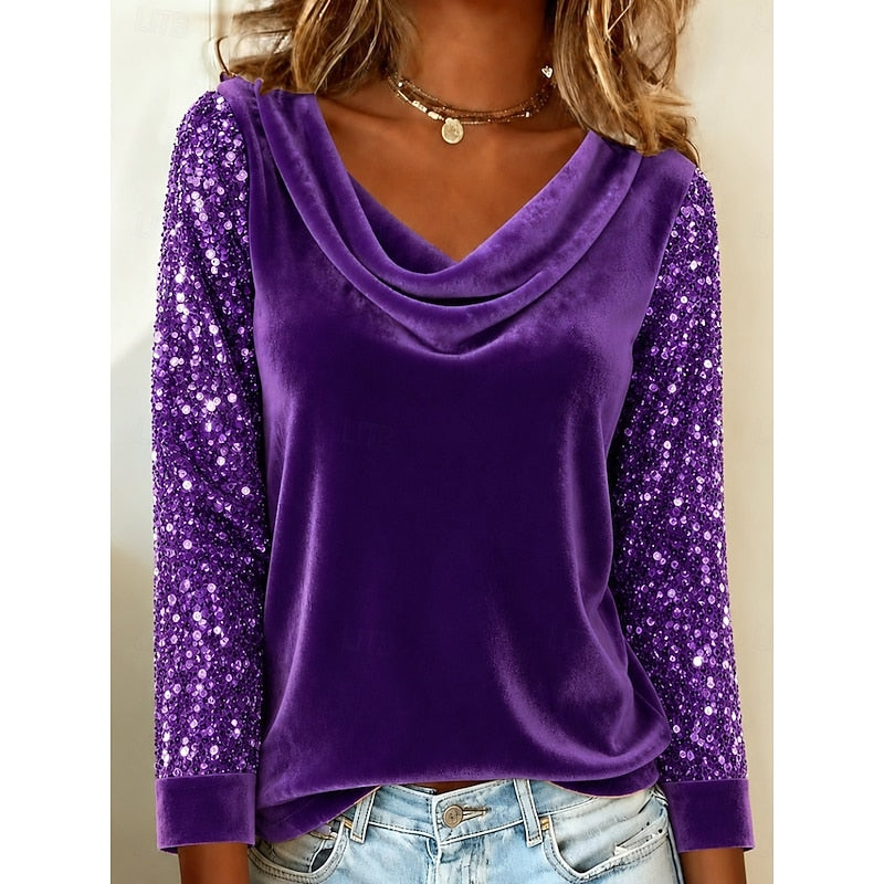 Shimmering Cowl-Neck Top for Women, Plus Size
